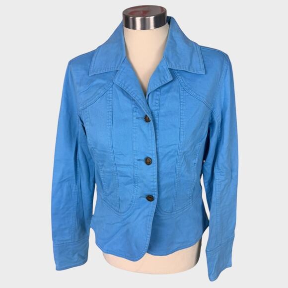 Live a Little Womens Medium Blue Cotton Stretch Button Front Jacket - Picture 1 of 7